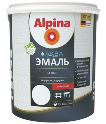 Alpina Аква-Эмаль белая шелковисто- матовая, 2,5л, РБ 